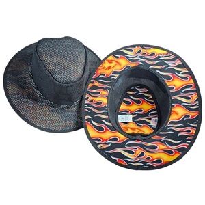 Cabana Black Sun Hat with Vibrant Flame Pattern New Size XL